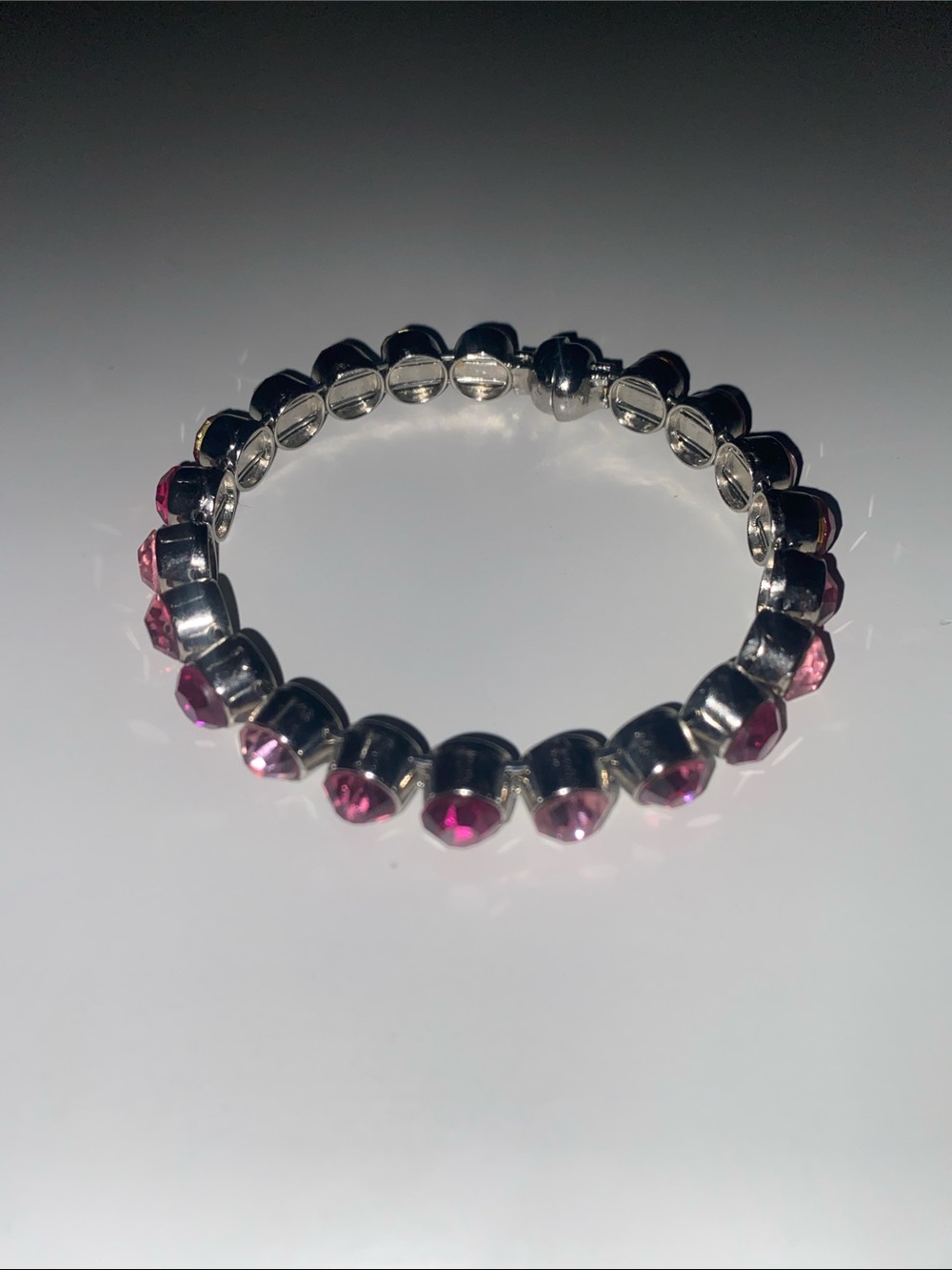 Pink Crystal Silver Tone Bracelet